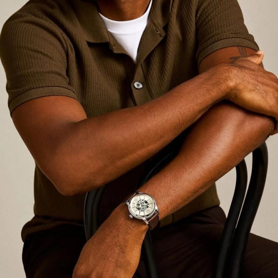 Fossil FME3264 Otomatik Deri Kahverengi Krem Kadran 43 mm Erkek Kol Saati