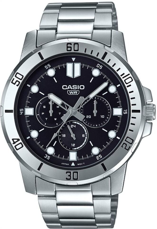 Casio MTP-VD300D-1EUDF Quartz Çelik Gri Siyah Kadran 45 mm Erkek Kol Saati