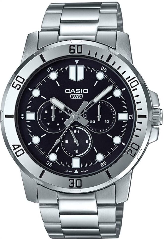 Casio MTP-VD300D-1EUDF Quartz Çelik Gri Siyah Kadran 45 mm Erkek Kol Saati