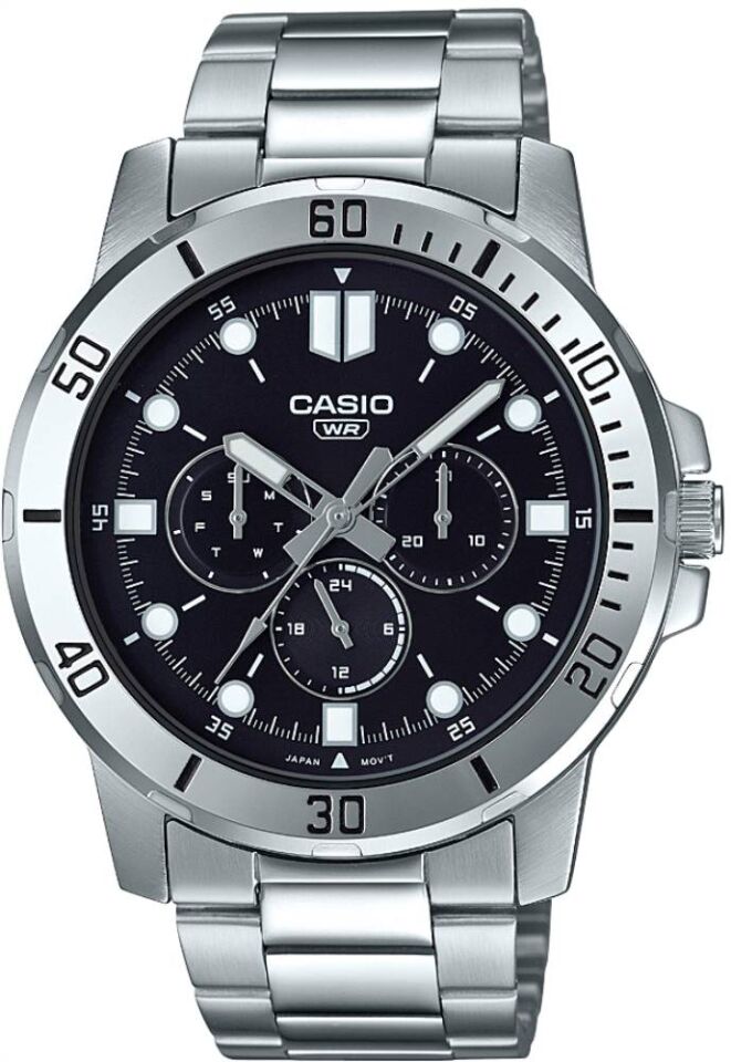 Casio MTP-VD300D-1EUDF Quartz Çelik Gri Siyah Kadran 45 mm Erkek Kol Saati