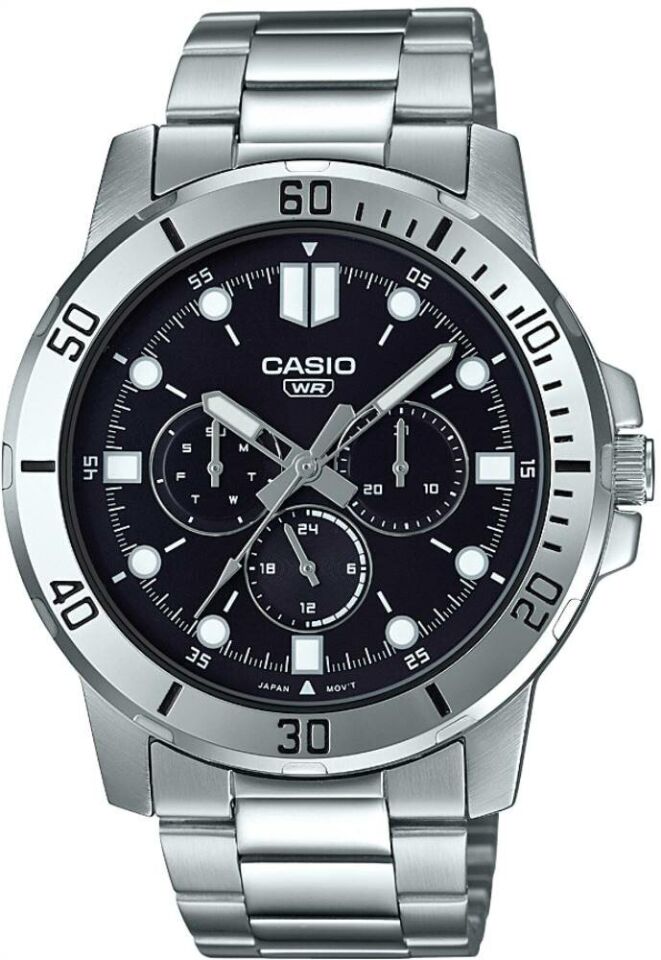Casio MTP-VD300D-1EUDF Quartz Çelik Gri Siyah Kadran 45 mm Erkek Kol Saati
