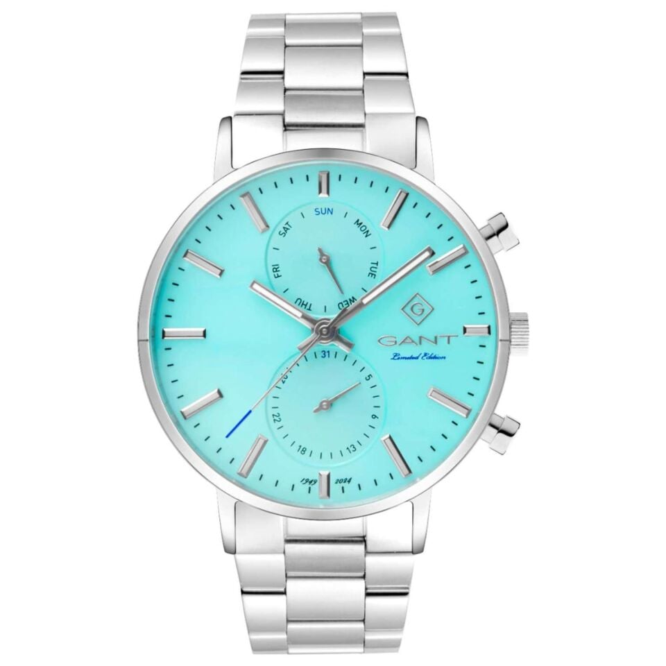 Gant G121020 Quartz Çelik Gri Turkuaz Kadran 44 mm Multifonksiyon Erkek Kol Saati