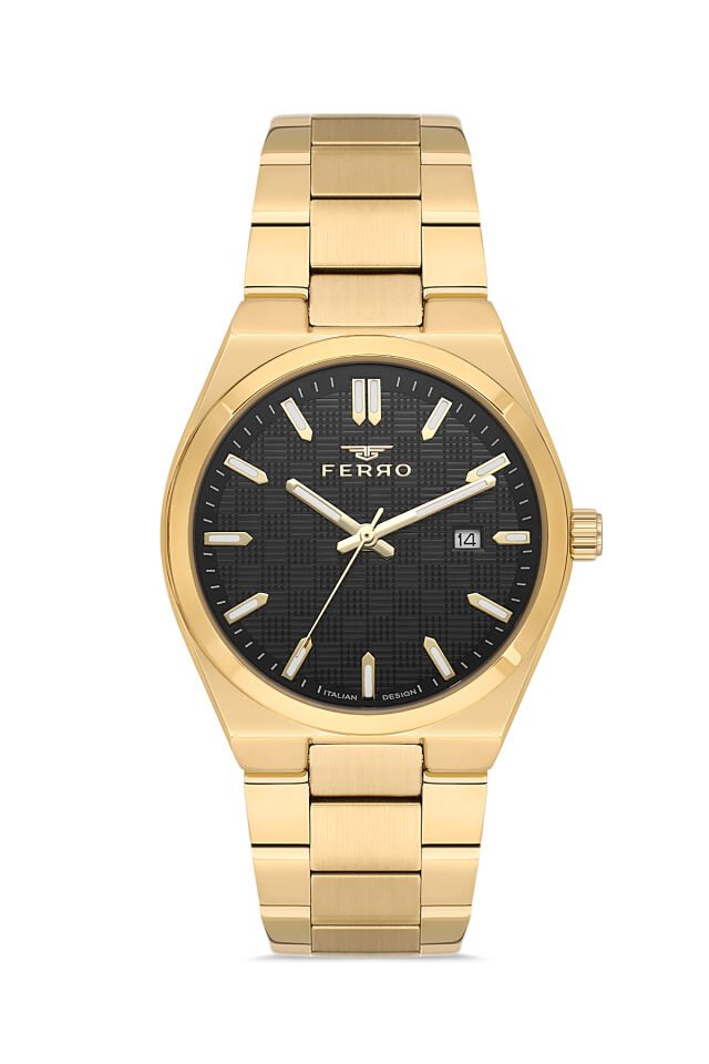 Ferro Sarı Çelik Kordon Erkek Kol Saati FM11630AWT-B2 Fonksiyonları Aktif 3 ATM Su Geçirmez