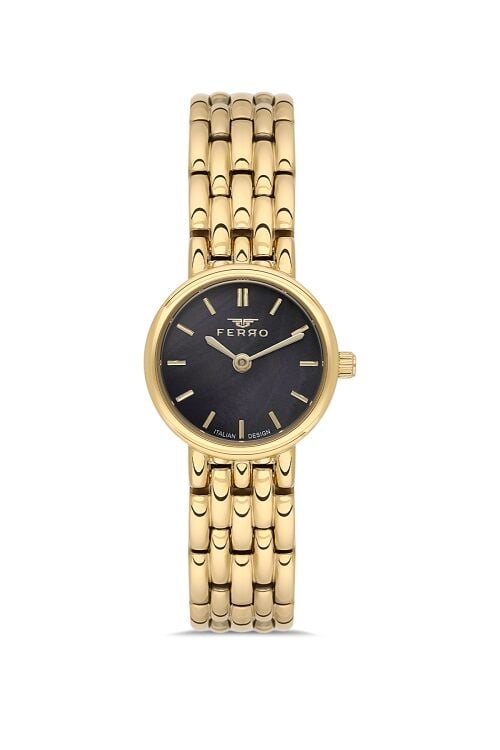 Ferro FL21486A-B2 Quartz Çelik Sarı Siyah Kadran Kordon 22 mm Kadın Kol Saati