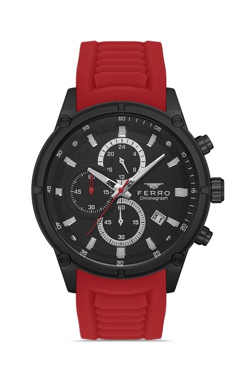 Ferro Kırmızı Silikon Kordon Erkek Kol Saati FM31363D-ZK Tüm Fonksiyonlar Aktif 3 ATM Su Geçirmez