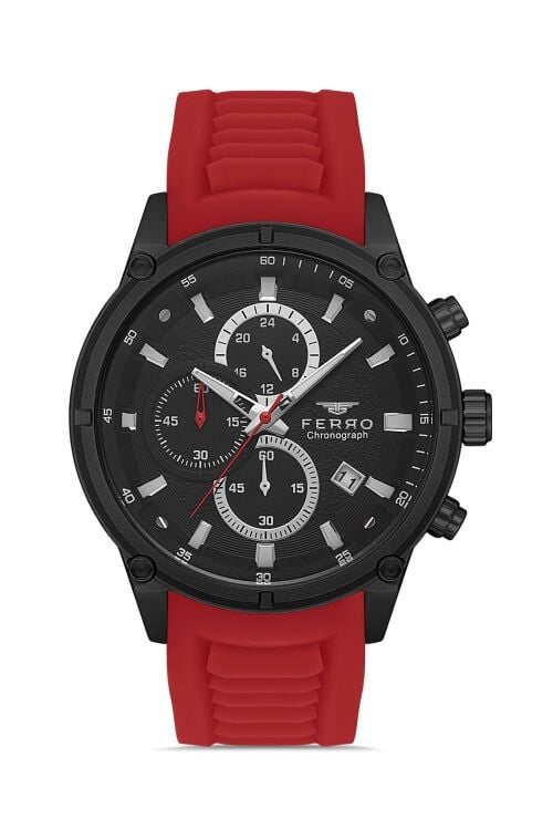 Ferro Kırmızı Silikon Kordon Erkek Kol Saati FM31363D-ZK Tüm Fonksiyonlar Aktif 3 ATM Su Geçirmez