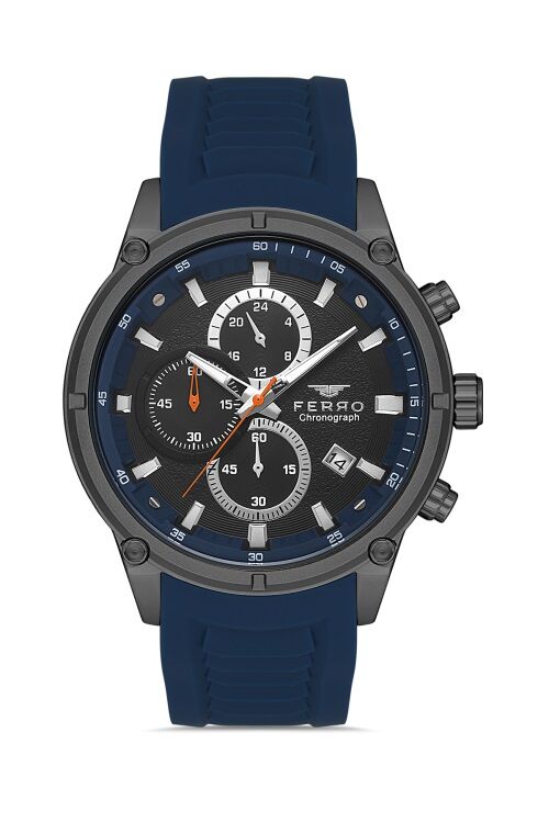 Ferro Lacivert Silikon Kordon Erkek Kol Saati FM31363D-ZD4 Tüm Fonksiyonlar Aktif 3 ATM Su Geçirmez