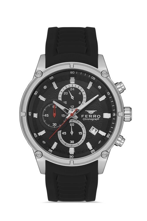 Ferro Siyah Silikon Kordon Erkek Kol Saati FM31363D-J2 Tüm Fonksiyonlar Aktif 3 ATM Su Geçirmez