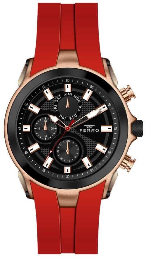 Ferro FM31402D-R4 Quartz Silikon Bordo Siyah Kadran 44 mm Erkek Kol Saati