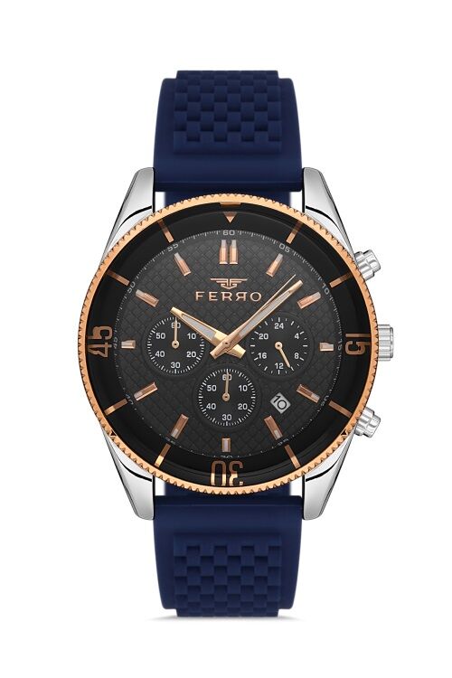 Ferro Lacivert Silikon Kordon Erkek Kol Saati FM31920D-L Tüm Fonksiyonlar Aktif 3 ATM Su Geçirmez