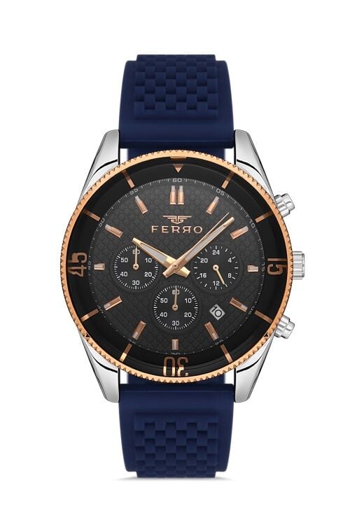 Ferro Lacivert Silikon Kordon Erkek Kol Saati FM31920D-L Tüm Fonksiyonlar Aktif 3 ATM Su Geçirmez
