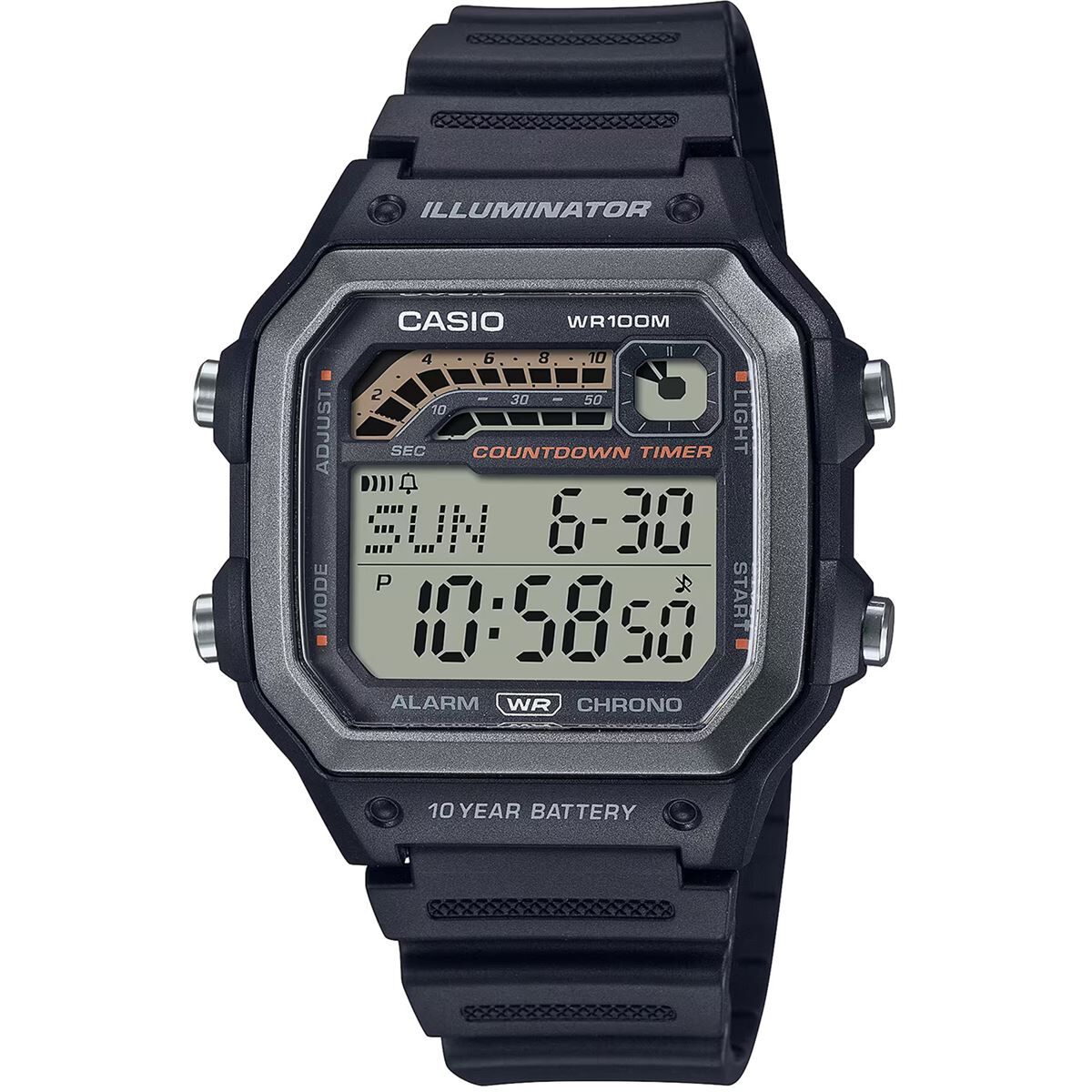 Casio WS-1600H-1AVDF Quartz Silikon Siyah 10 ATM 42 mm Erkek Kol Saati
