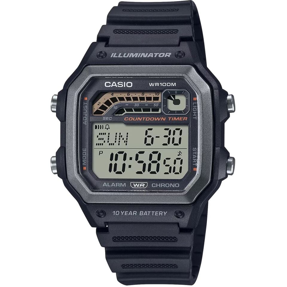 Casio WS-1600H-1AVDF Quartz Silikon Siyah 10 ATM 42 mm Erkek Kol Saati