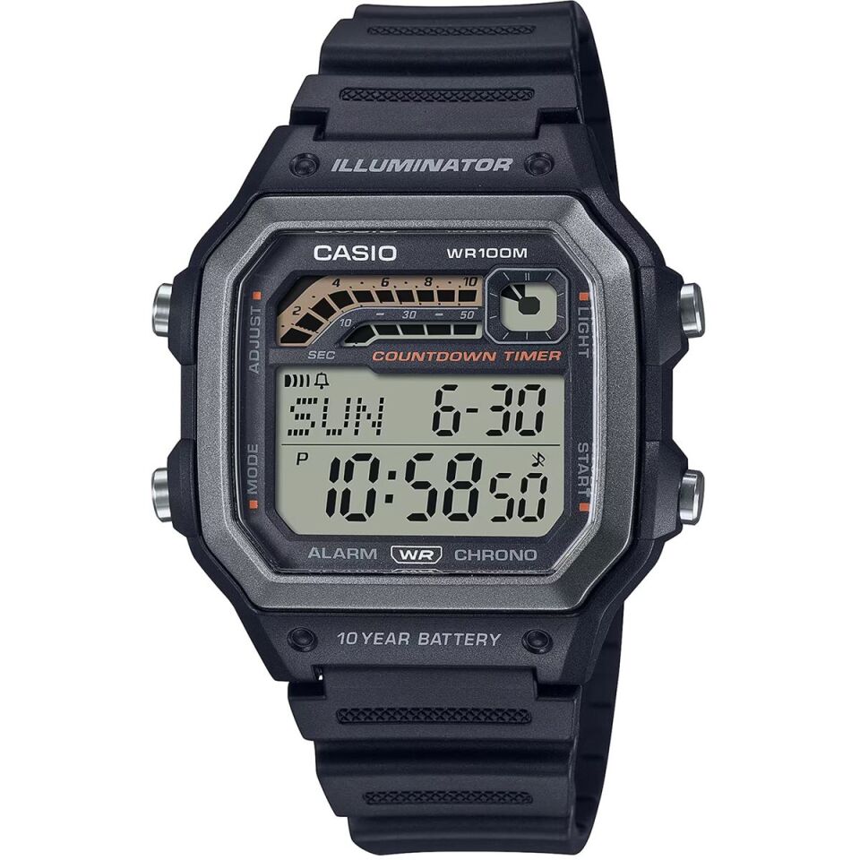 Casio WS-1600H-1AVDF Quartz Silikon Siyah 10 ATM 42 mm Erkek Kol Saati