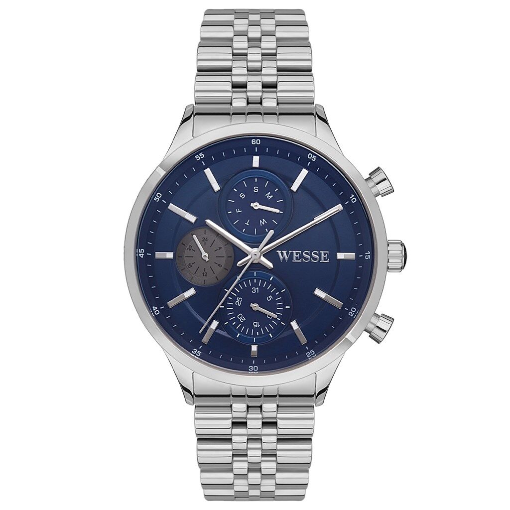 Wesse WWG207402 Quartz Çelik Gri Mavi Kadran 43 mm Erkek Kol Saati