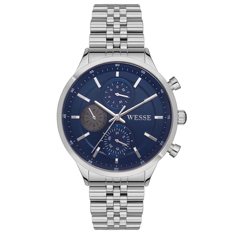 Wesse WWG207402 Quartz Çelik Gri Mavi Kadran 43 mm Erkek Kol Saati