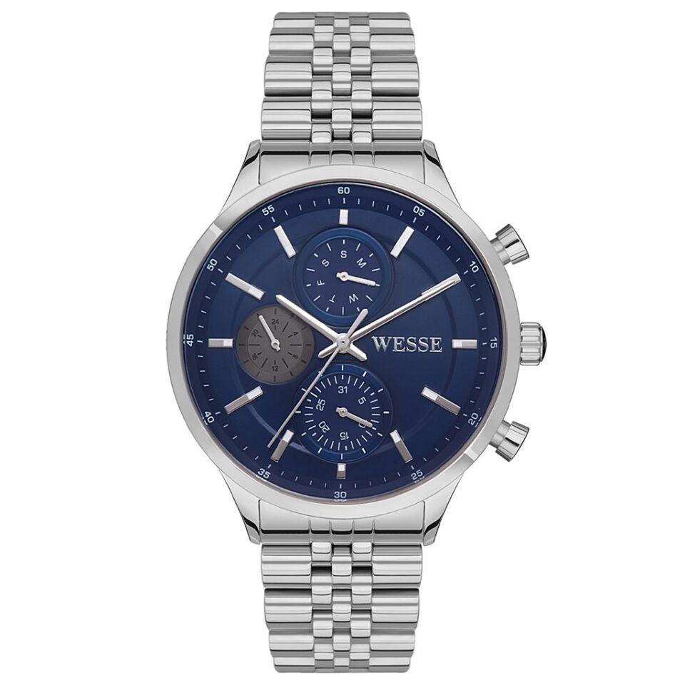 Wesse WWG207402 Quartz Çelik Gri Mavi Kadran 43 mm Erkek Kol Saati