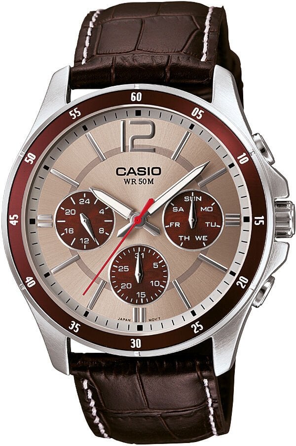 Casio MTP-1374L-7A1VDF Quartz Deri Kahverengi Gri Kadran 44 mm Erkek Kol Saati