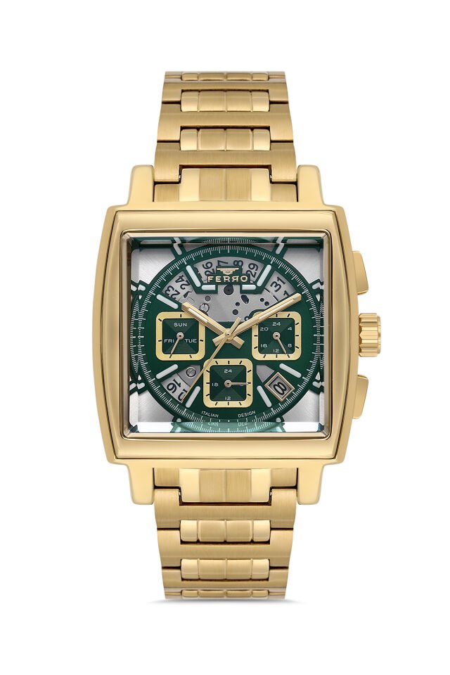 Ferro Sarı Çelik Kordon Erkek Kordl Saata FM11553AWT-B6  Fonksiyonları Aktif 3 ATM Su Geçirmez