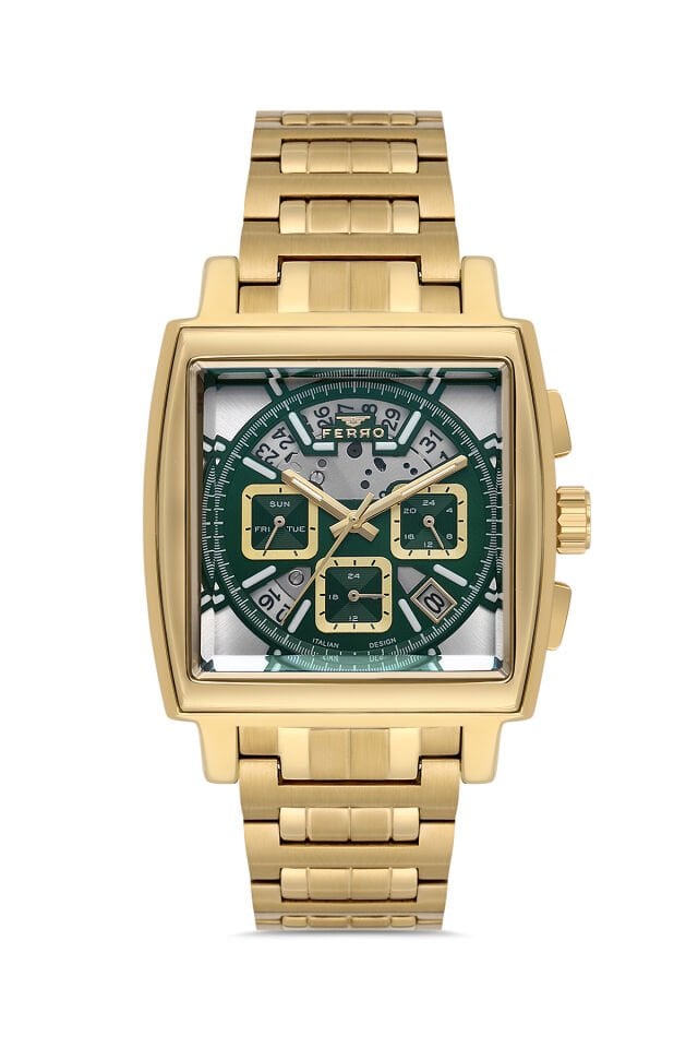 Ferro Sarı Çelik Kordon Erkek Kordl Saata FM11553AWT-B6  Fonksiyonları Aktif 3 ATM Su Geçirmez