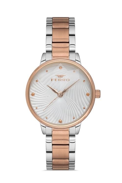 Ferro 33 mm Rose ve Gümüş Çelik Kordon Kadın Kol Saati F40093A-E F40093A-E