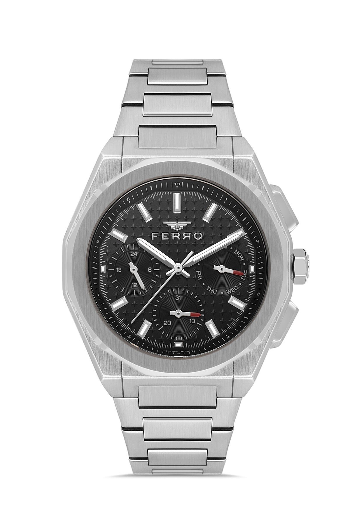 Ferro FM43013A-A2 Quartz Çelik Gri Siyah Kadran 43 mm Erkek Kol Saati