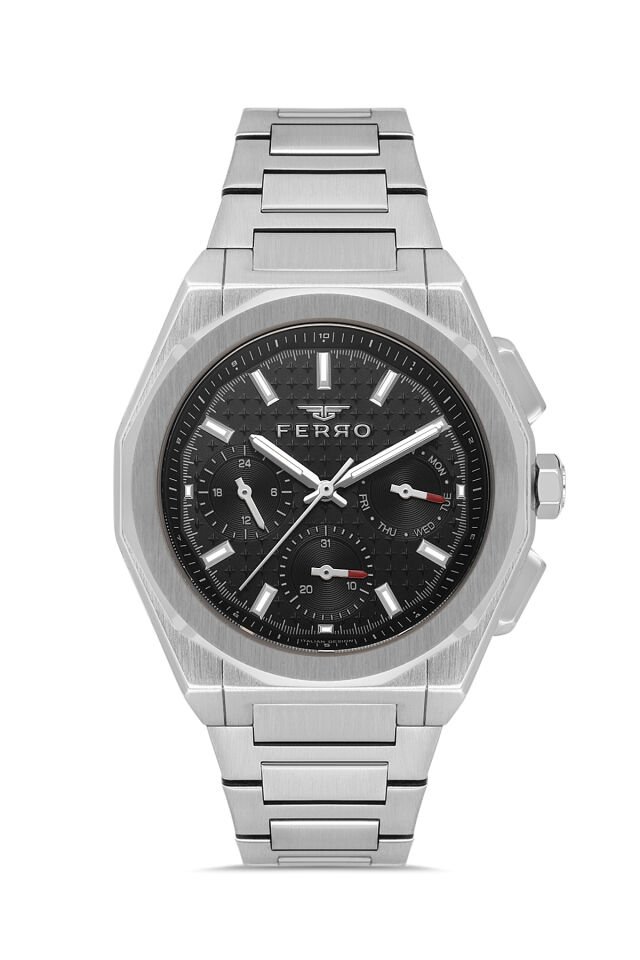 Ferro FM43013A-A2 Quartz Çelik Gri Siyah Kadran 43 mm Erkek Kol Saati