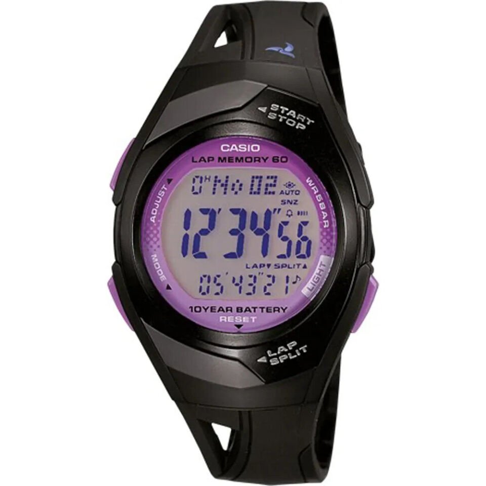 Casio STR-300-1CVDF Quartz Silikon Siyah Mor Kadran 35 mm Spor Kadın Kol Saati