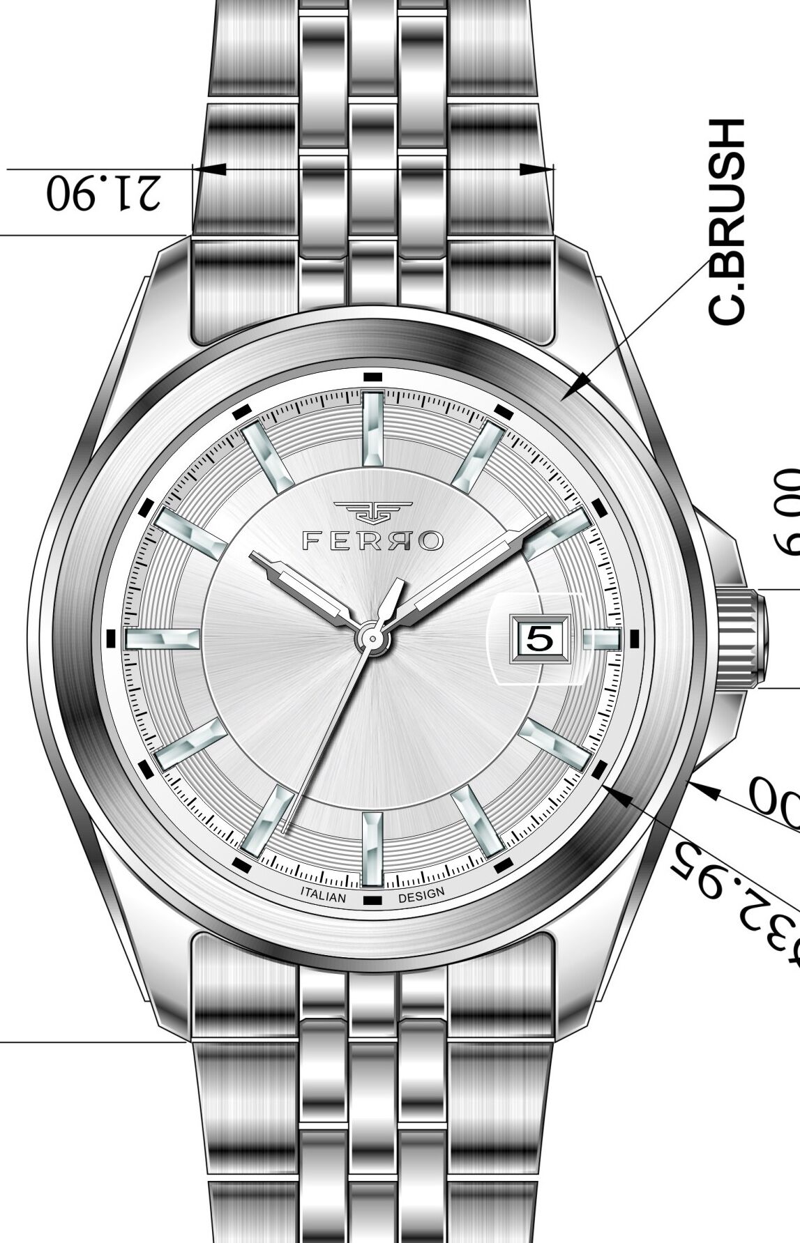 Ferro Gümüş Çelik Kordon Erkek Kol Saati F11787A-A 3ATM Su Geçirmez 2 Yıl Garantili HediyePaketli