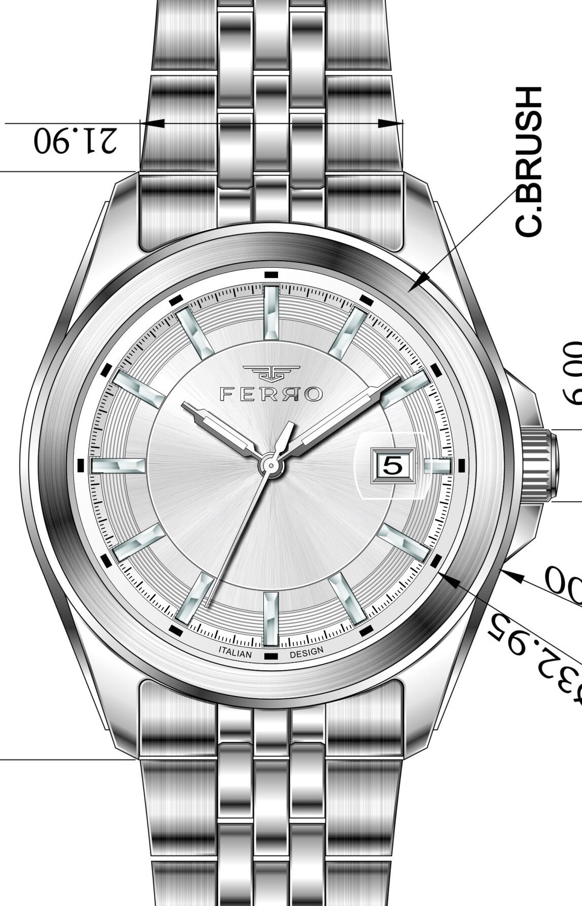 Ferro Gümüş Çelik Kordon Erkek Kol Saati F11787A-A 3ATM Su Geçirmez 2 Yıl Garantili HediyePaketli