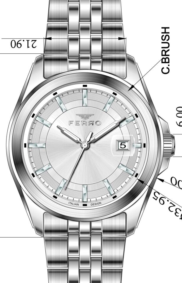 Ferro Gümüş Çelik Kordon Erkek Kol Saati F11787A-A 3ATM Su Geçirmez 2 Yıl Garantili HediyePaketli