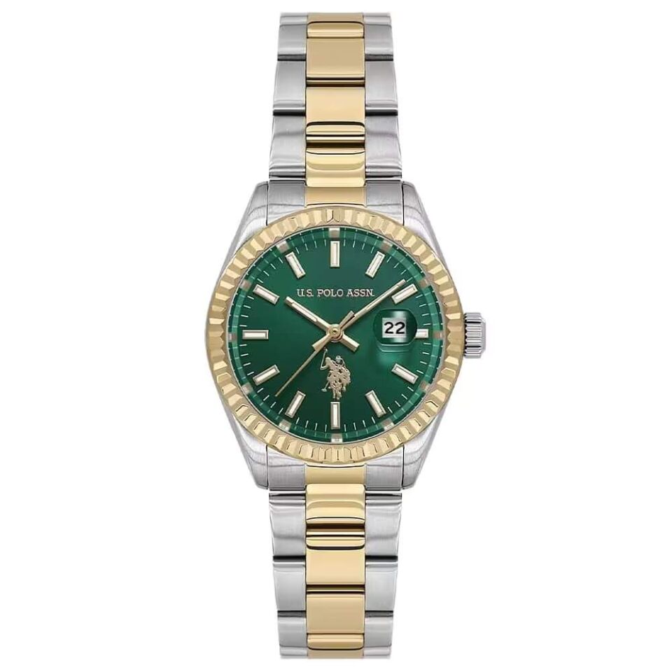 U.s. Polo Assn. USPA2140-03 Quartz Çelik Gri Altın Rengi Yeşil Kadran 32 mm Kadın Kol Saati