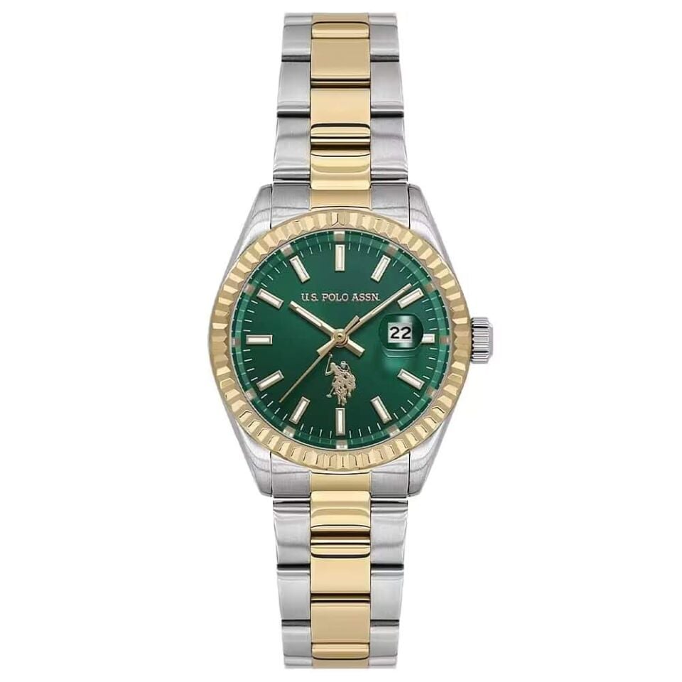 U.s. Polo Assn. USPA2140-03 Quartz Çelik Gri Altın Rengi Yeşil Kadran 32 mm Kadın Kol Saati