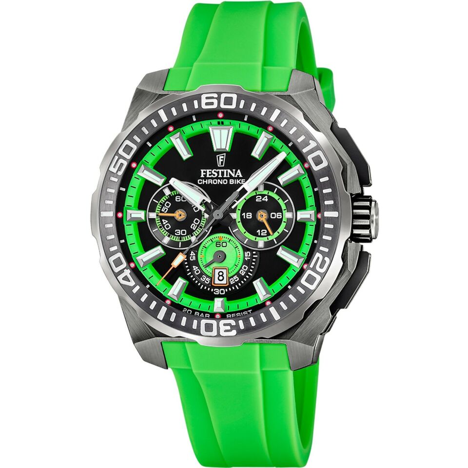 Festina F20725/3 Chrono Bike Quartz Silikon Yeşil Siyah Kadran 20 ATM 46 mm Erkek Kol Saati