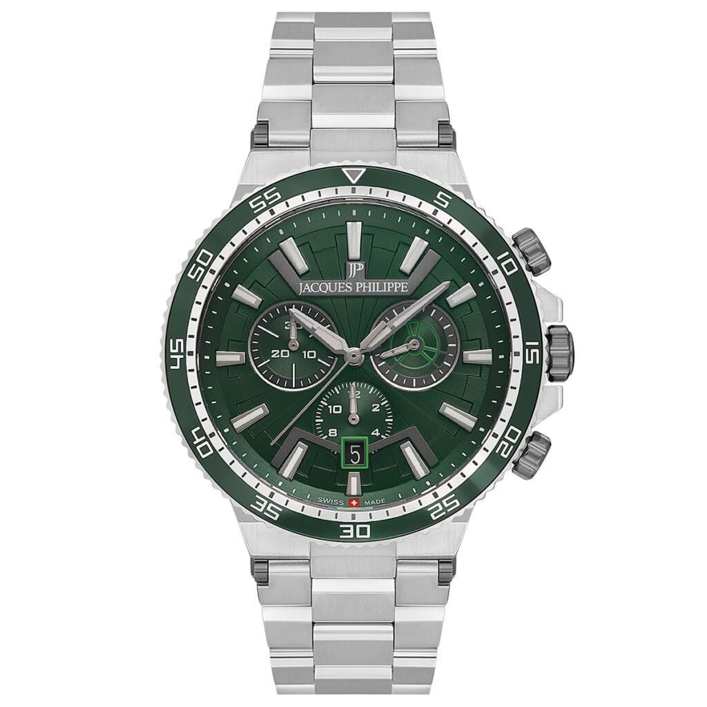 Jacques Philippe JPQGC4473X6SB Quartz Swiss Made Çelik Gri Yeşil Kadran 10 ATM 43 mm Erkek Kol Saati