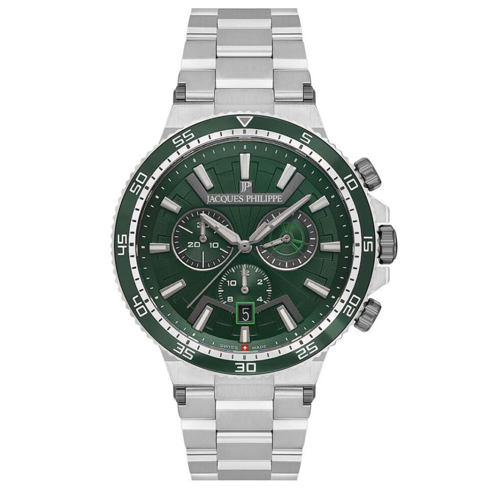 Jacques Philippe JPQGC4473X6SB Quartz Swiss Made Çelik Gri Yeşil Kadran 10 ATM 43 mm Erkek Kol Saati