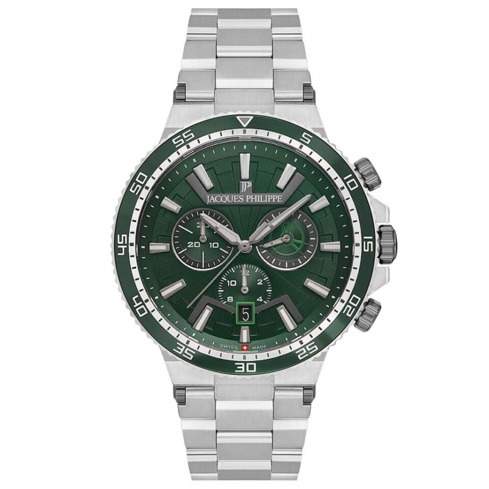 Jacques Philippe JPQGC4473X6SB Quartz Swiss Made Çelik Gri Yeşil Kadran 10 ATM 43 mm Erkek Kol Saati