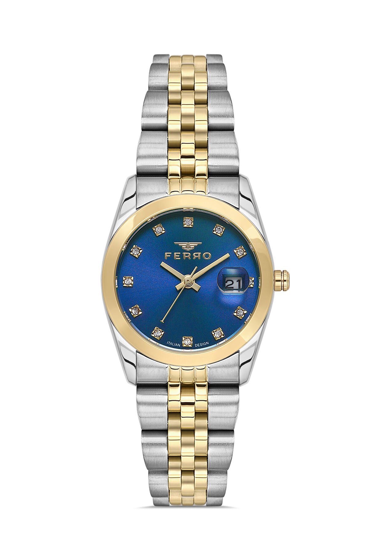 Ferro Gümüş ve Sarı Çelik Kordon Kadın Kol Saati FL21519A-D3 3ATM Su Geçirmez 2 Yıl Garantili