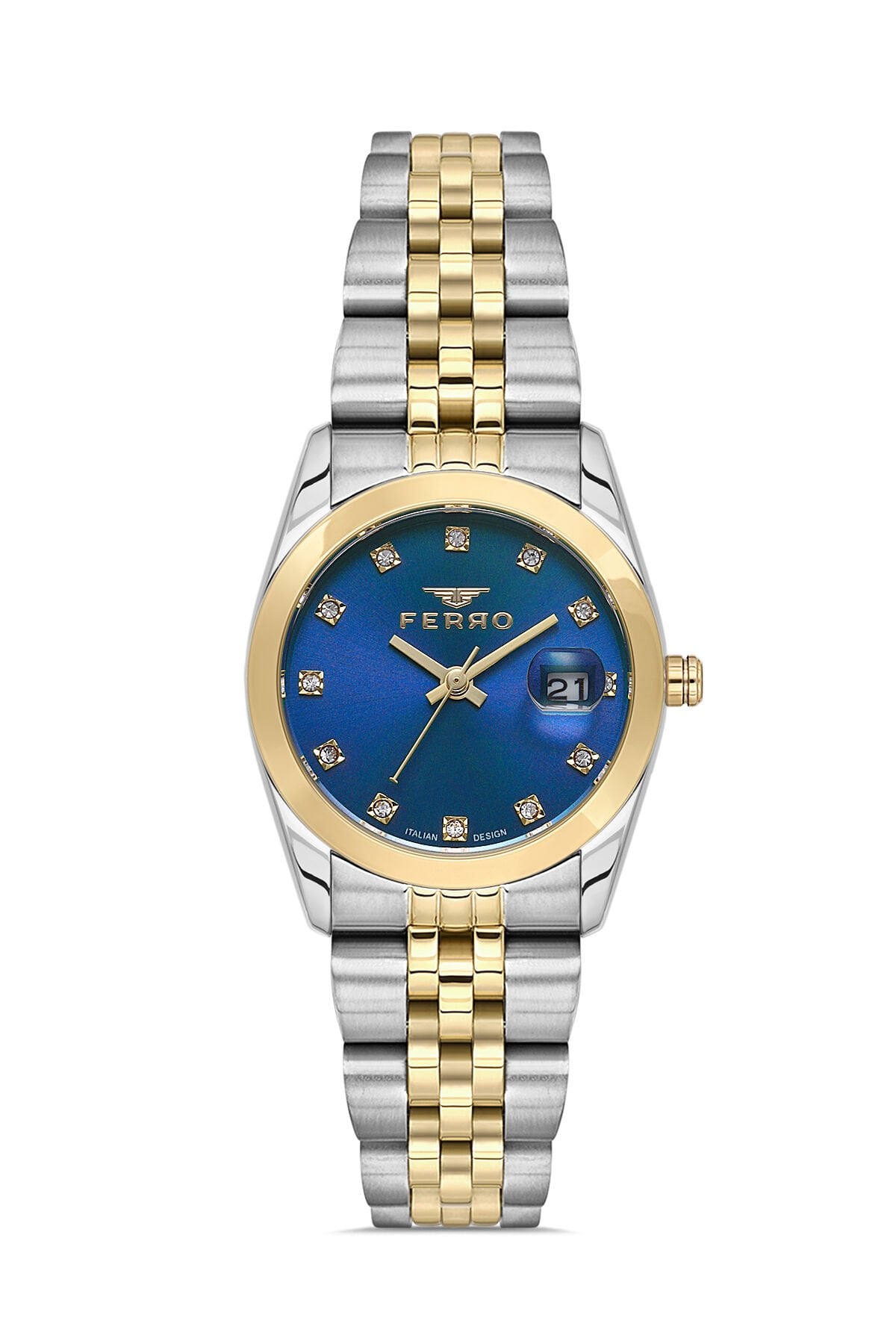 Ferro Gümüş ve Sarı Çelik Kordon Kadın Kol Saati FL21519A-D3 3ATM Su Geçirmez 2 Yıl Garantili