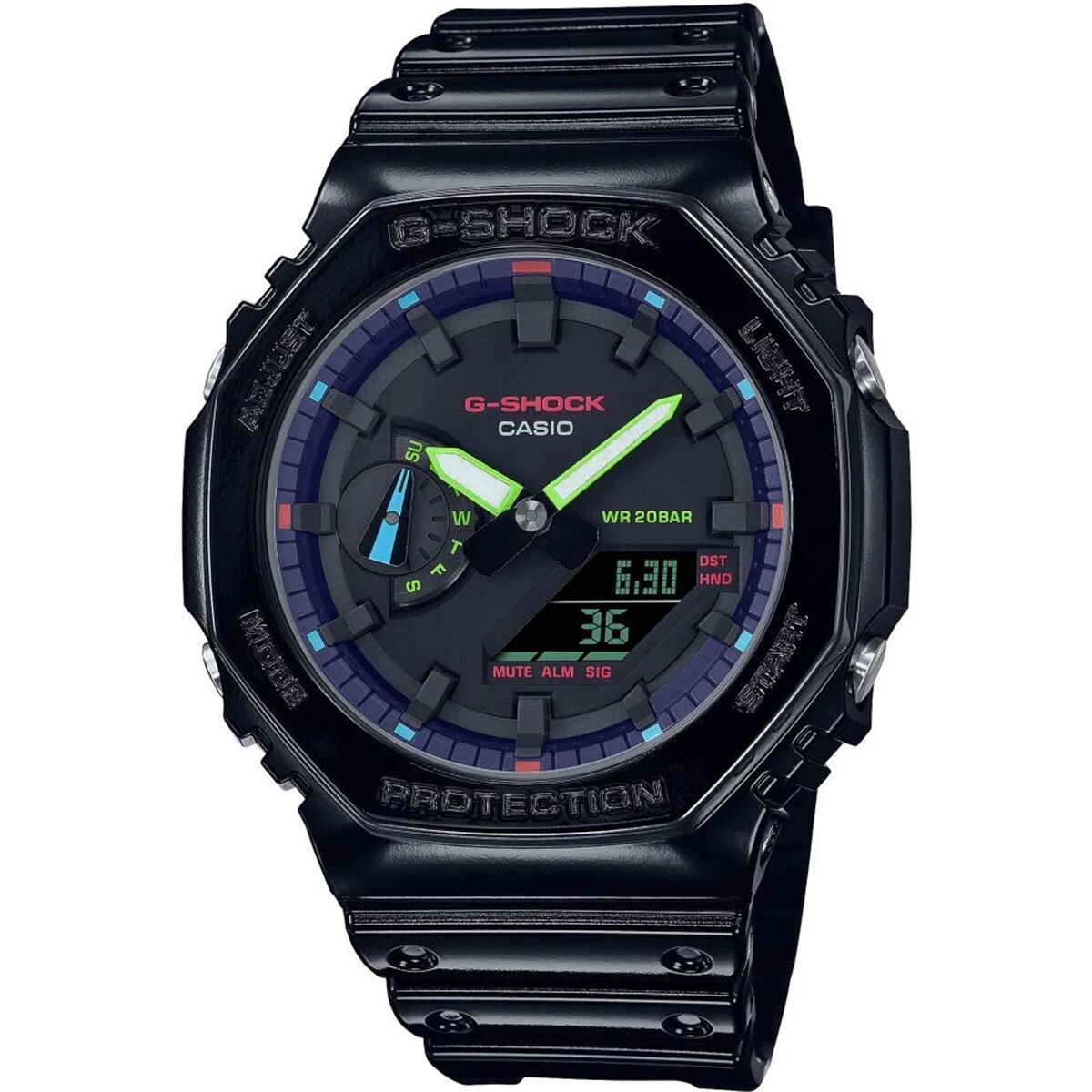 Casio GA-2100RGB-1ADR Quartz Silikon Siyah 20 ATM 45 mm Erkek Kol Saati