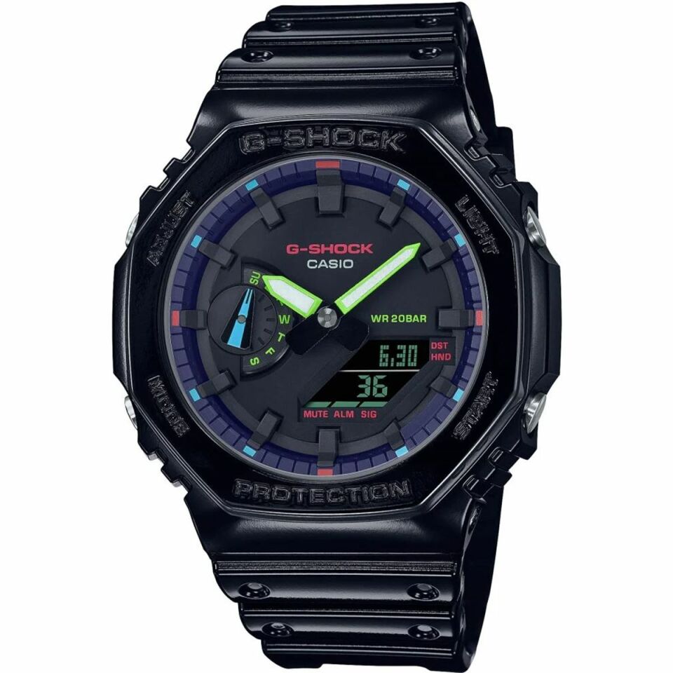Casio GA-2100RGB-1ADR Quartz Silikon Siyah 20 ATM 45 mm Erkek Kol Saati
