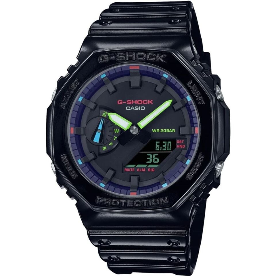 Casio GA-2100RGB-1ADR Quartz Silikon Siyah 20 ATM 45 mm Erkek Kol Saati