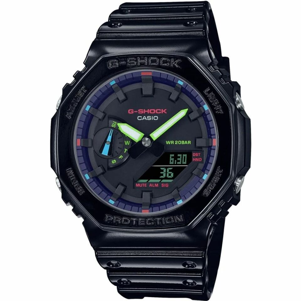 Casio GA-2100RGB-1ADR Quartz Silikon Siyah 20 ATM 45 mm Erkek Kol Saati