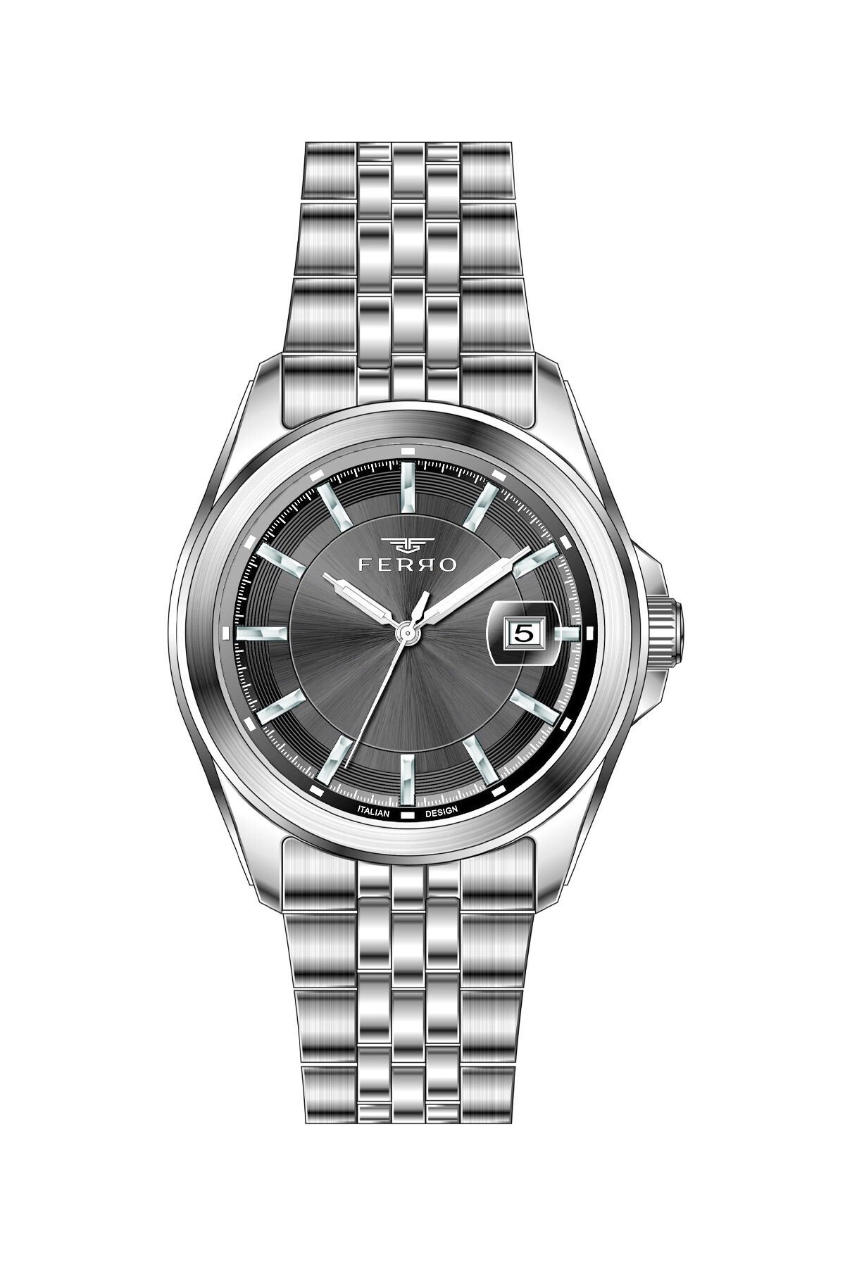 Ferro Gümüş Çelik Kordon Erkek Kol Saati F11787A-D2 3ATM Su Geçirmez 2 Yıl Garantili HediyePaketli