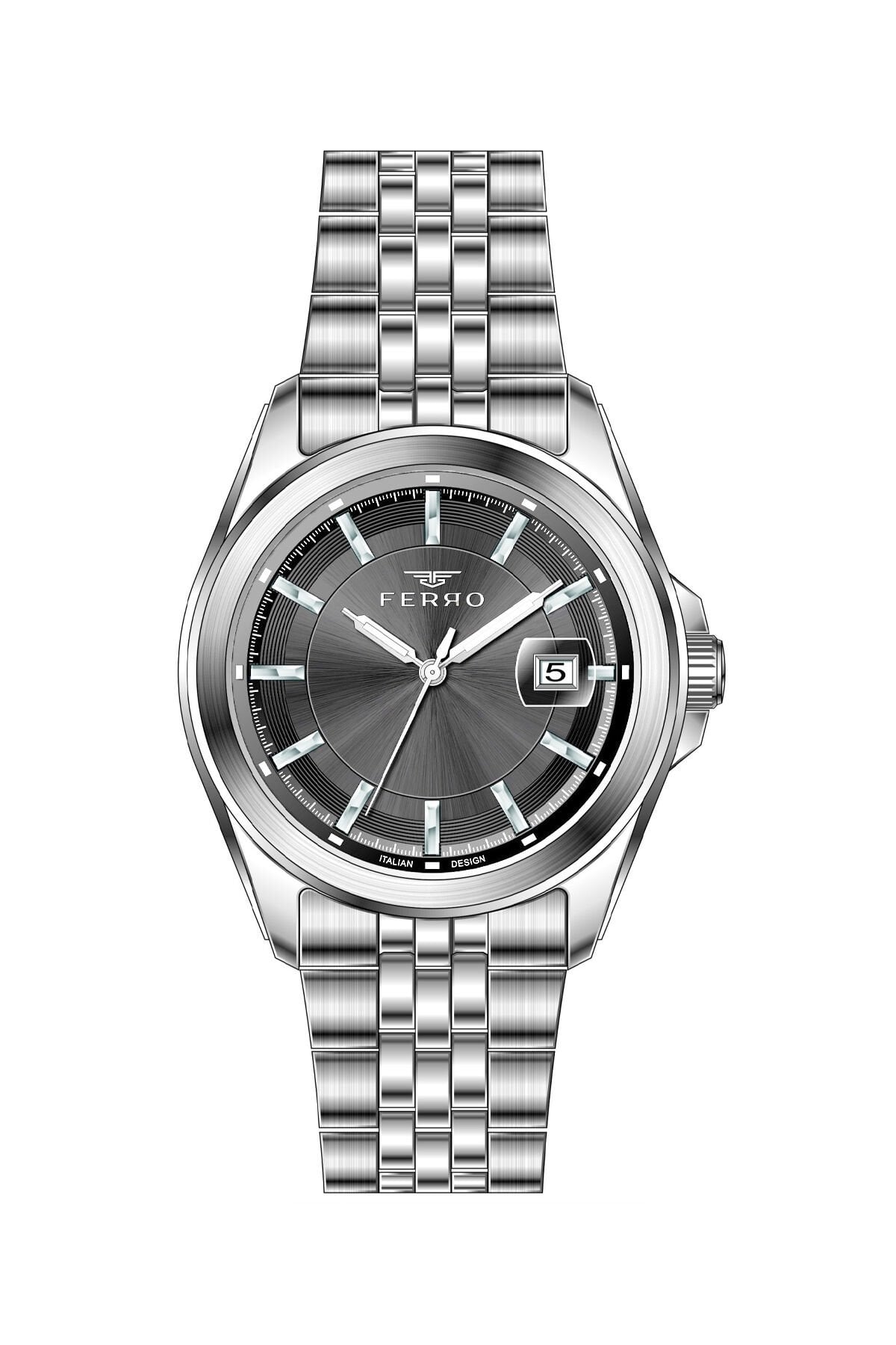 Ferro Gümüş Çelik Kordon Erkek Kol Saati F11787A-D2 3ATM Su Geçirmez 2 Yıl Garantili HediyePaketli