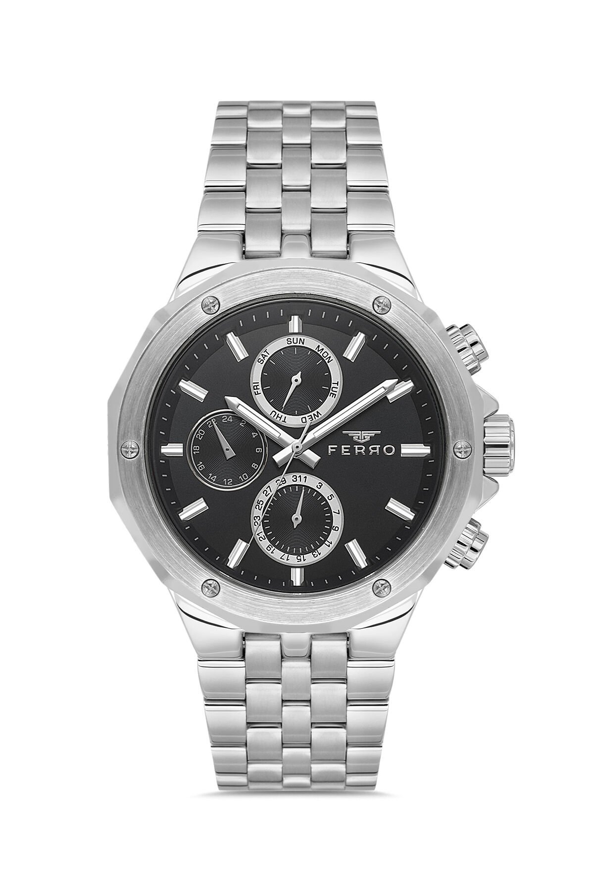 Ferro FM11544AWT-A2 Quartz Çelik Gri Siyah Kadran 44 mm Erkek Kol Saati