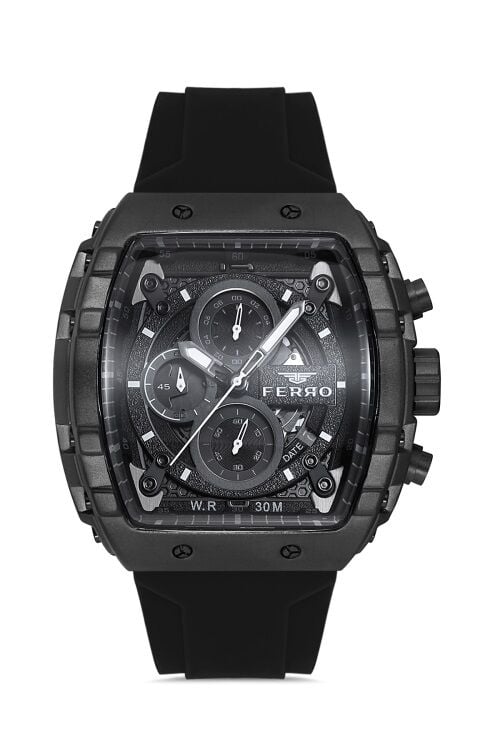 Ferro Siyah Silikon Kordon Erkek Kol Saati FM11001D-B Fonksiyonları Aktif 3ATM SuGeçirmez