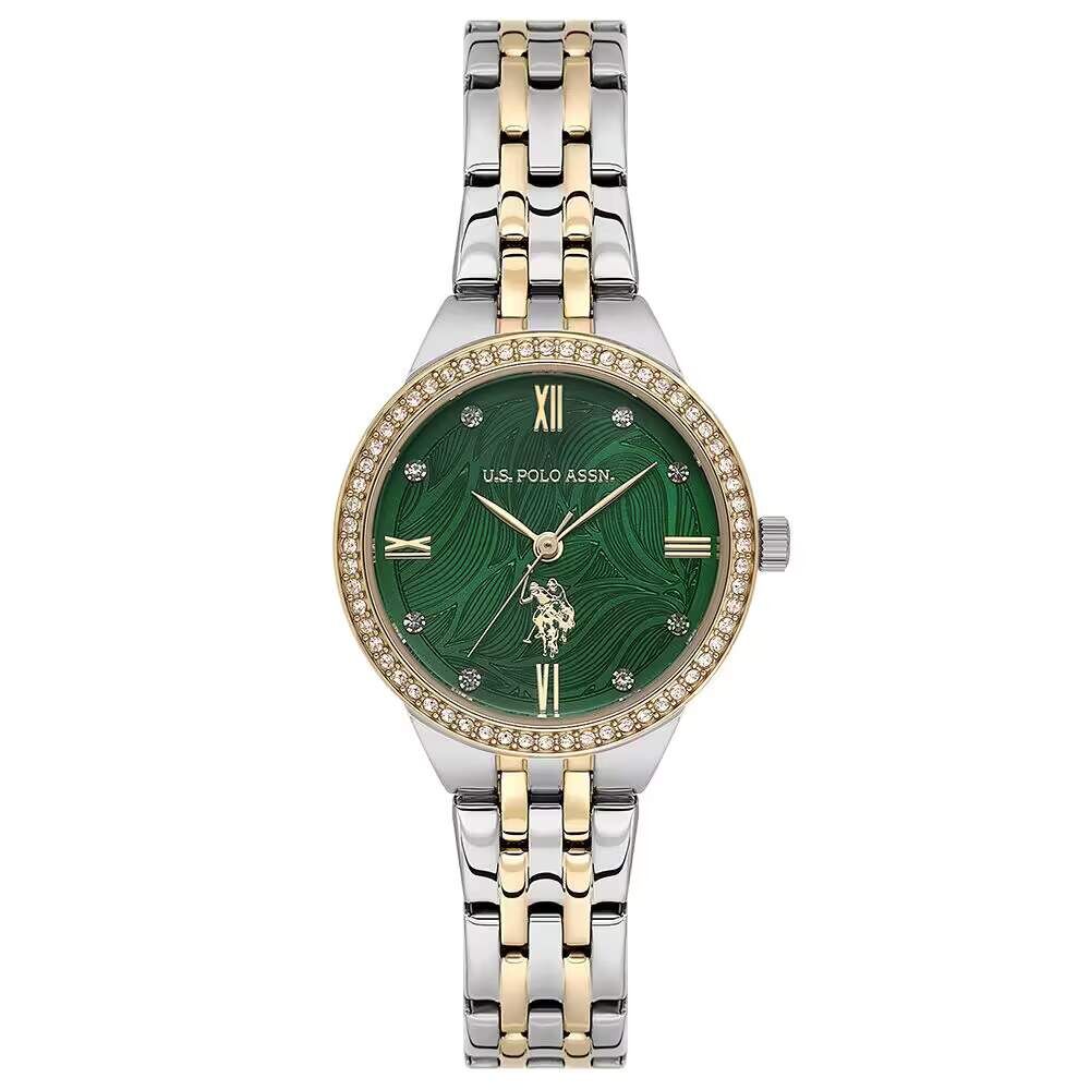 U.s. Polo Assn. USPA2134-01 Quartz Çelik Gri Altın Rengi Yeşil Kadran 30 mm Kadın Kol Saati