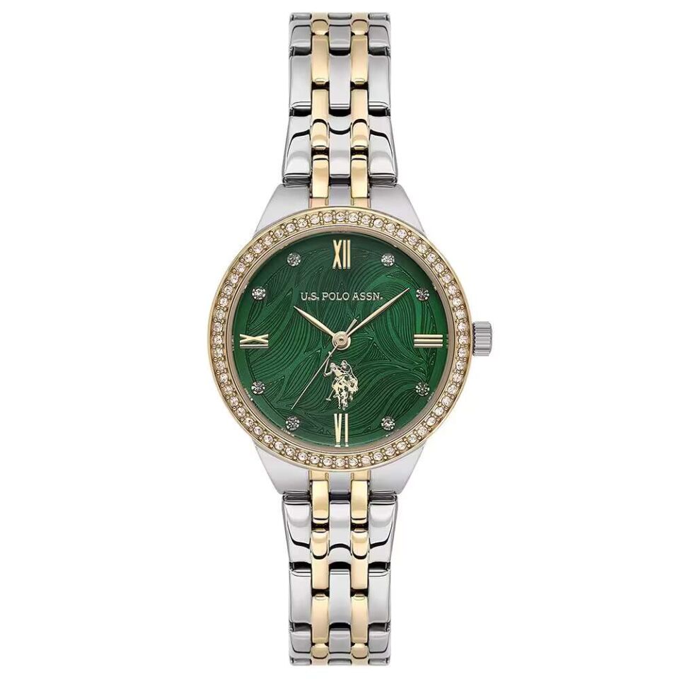 U.s. Polo Assn. USPA2134-01 Quartz Çelik Gri Altın Rengi Yeşil Kadran 30 mm Kadın Kol Saati