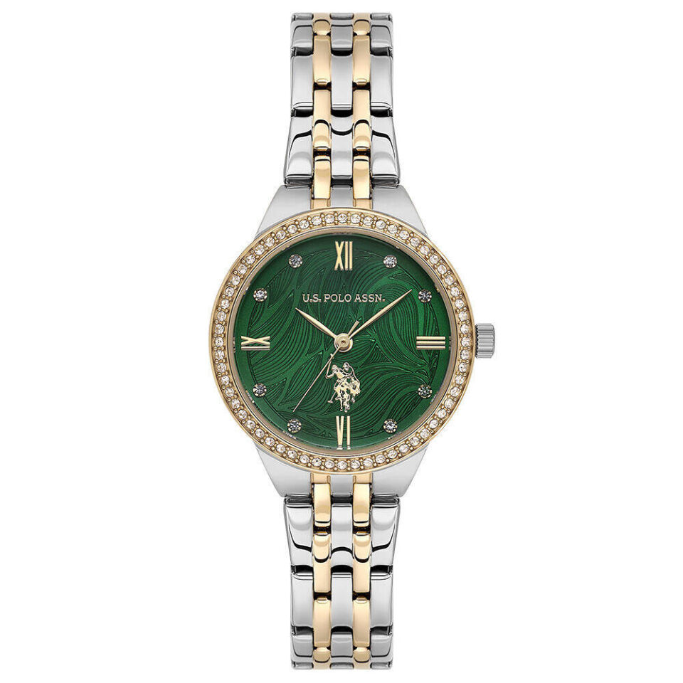 U.s. Polo Assn. USPA2134-01 Quartz Çelik Gri Altın Rengi Yeşil Kadran 30 mm Kadın Kol Saati